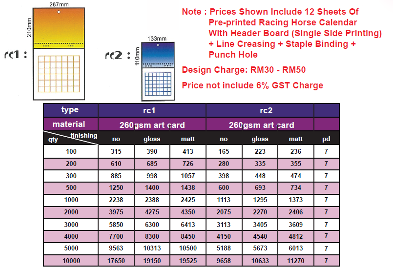 Full colour offset calendar and paper bag